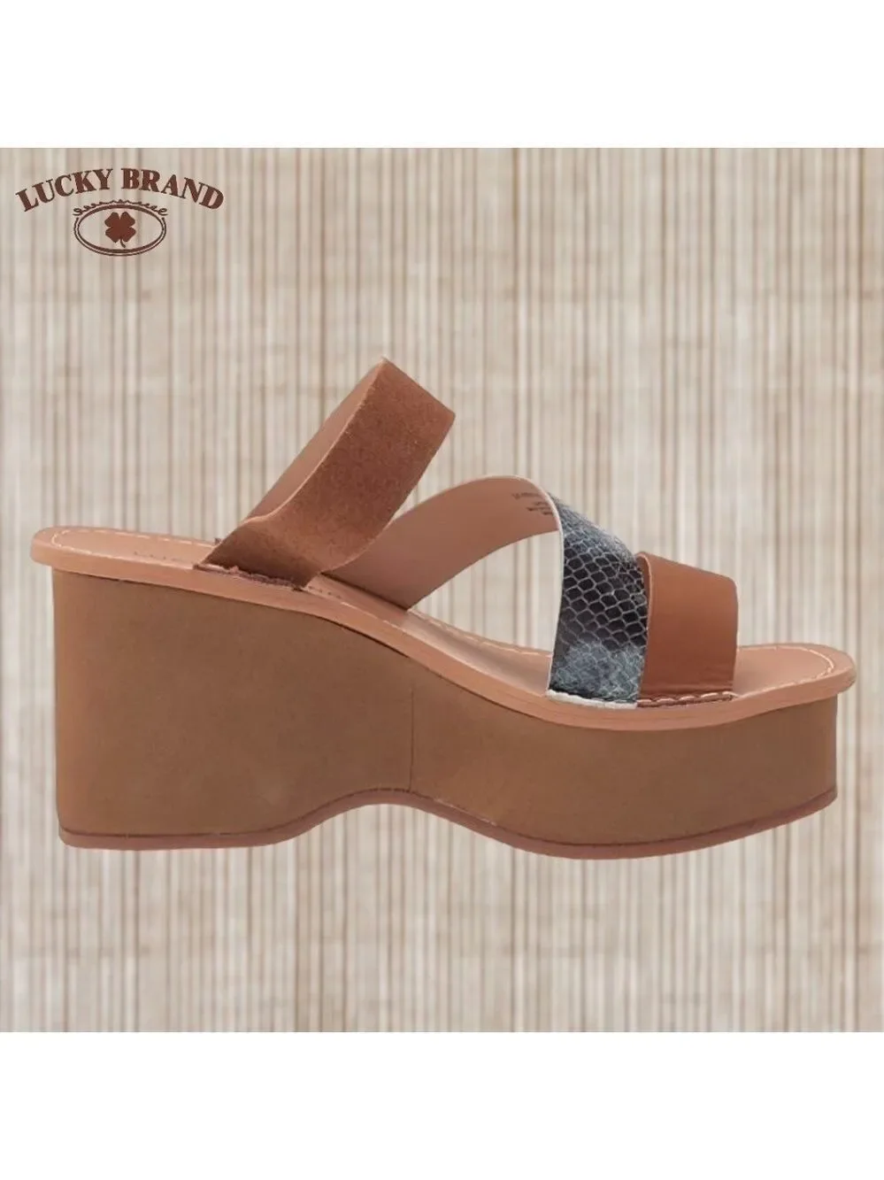 LUCKY BRAND Mimya Leather/Suede/Snake Print Strap Wedge Heeled Sandals/10M NWT